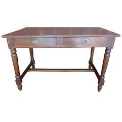 French xix oak desk with two drawers