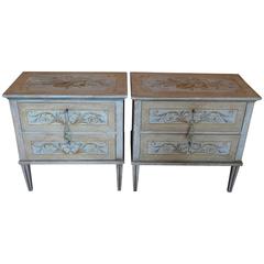 Pair French XIX Painted Night Stands with two drawers each