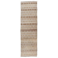 Vintage Turkish Tribal Kilim Runner with Warm Neutrals and Intricate Geometric P