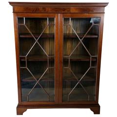 Edwardian Inlaid Mahogany Two-Door Astragal Glazed Bookcase