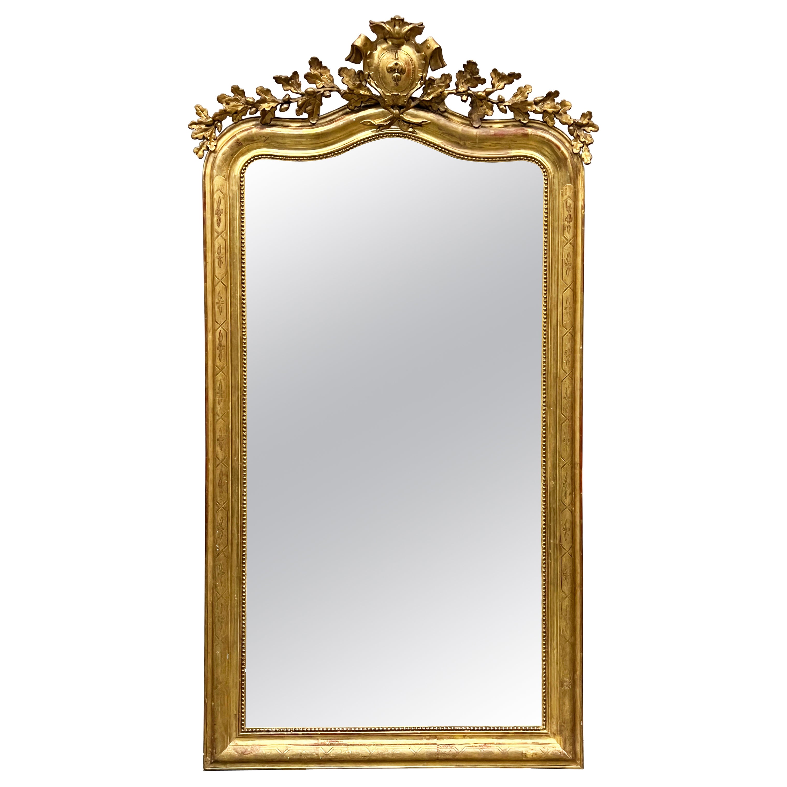Miroir doré de style Louis XVI du milieu du 19e siècle