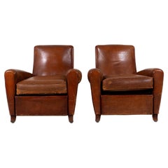 Vintage A Pair of French Leather Chairs, c. 1950