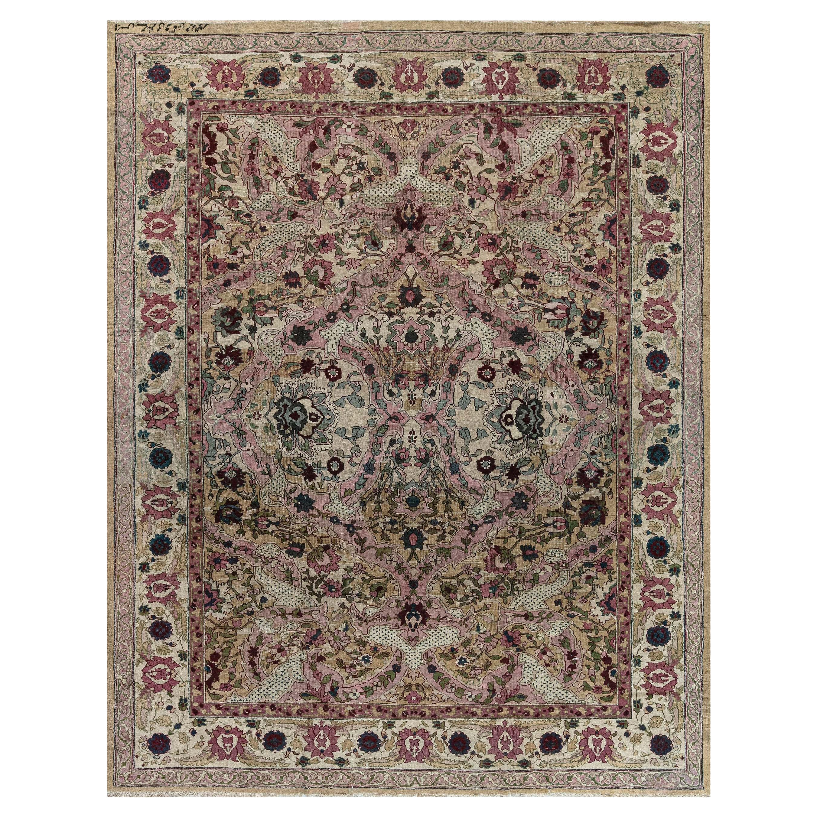 Authentique tapis indien Amritsar Botanic du 19ème siècle