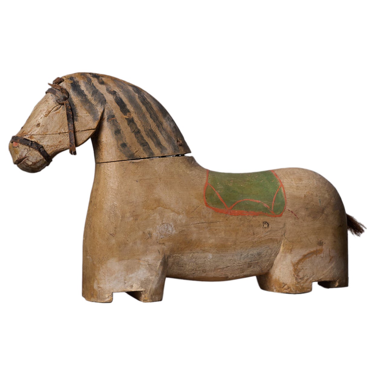 Antike Tierpferd-Skulptur aus Holz, nord Schwedische Volkskunst, Originalfarbe 
