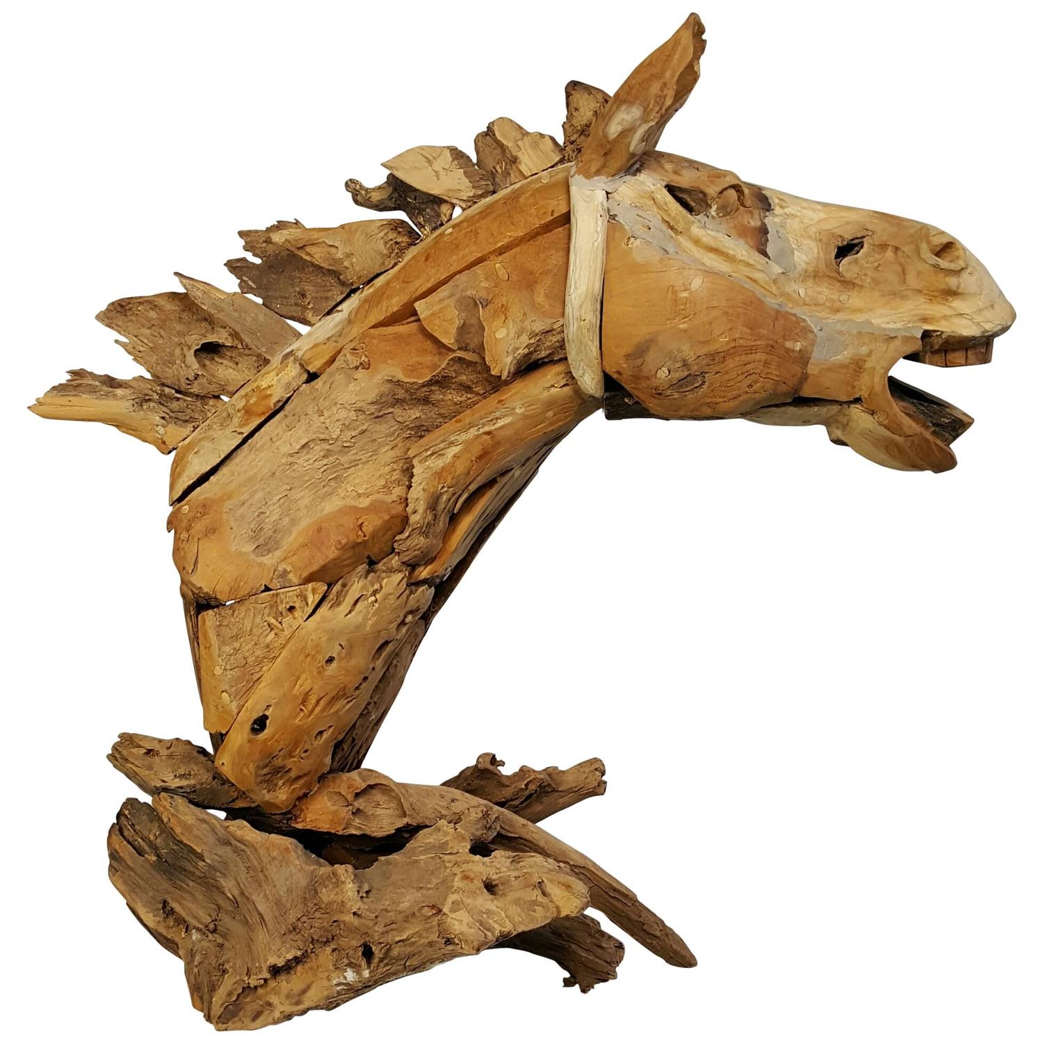 Monumental Wood Horse Head Sculpture For Sale at 1stdibs