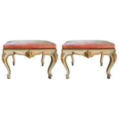 Pair Of 19th Century Italian Painted And Parcel Gilt Ottomans