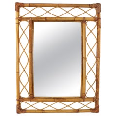 Retro Rattan Bamboo Franco Albini Style Rectangular Mirror, 1960s 