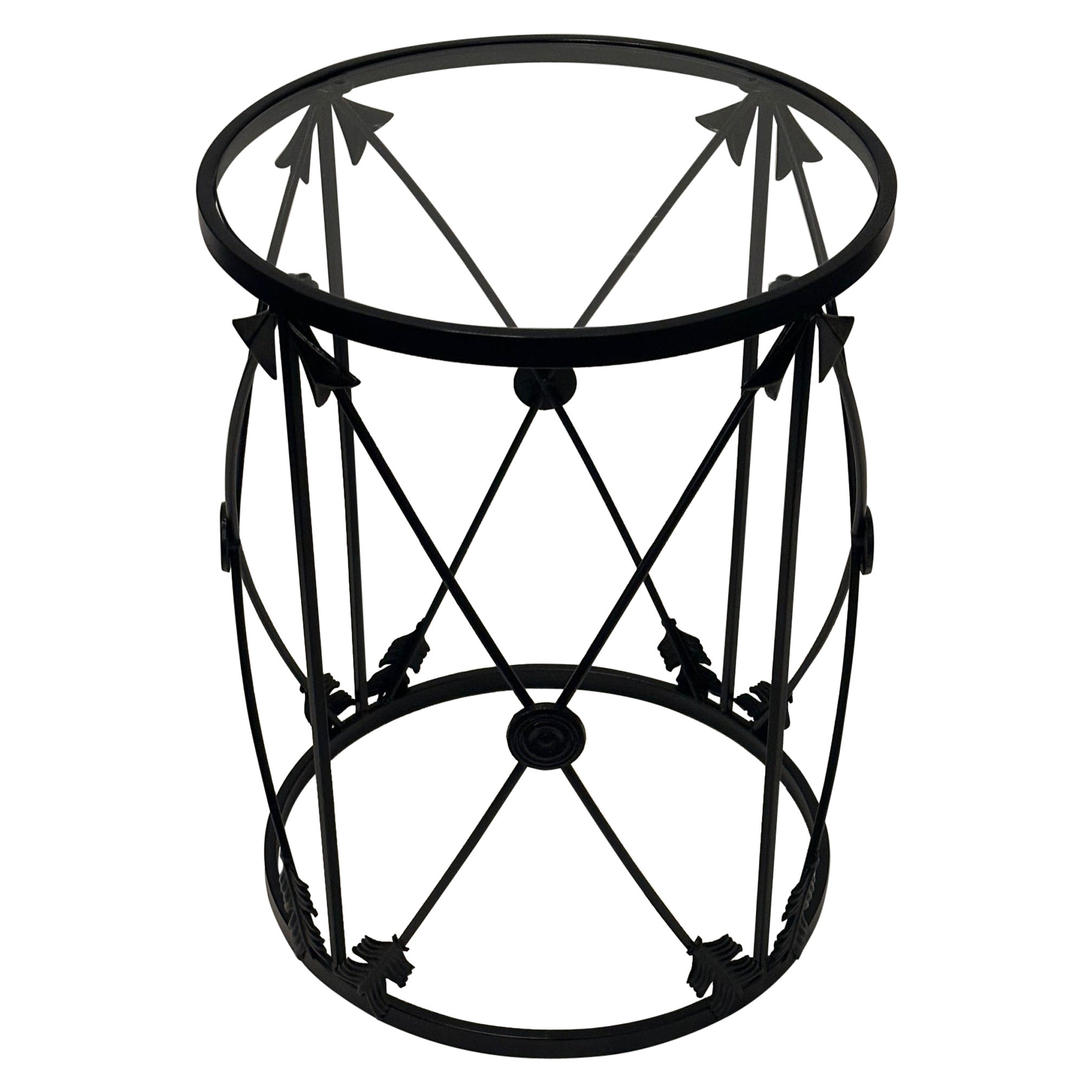 Stylish Iron & Glass Arrow Motif Drinks End Table For Sale