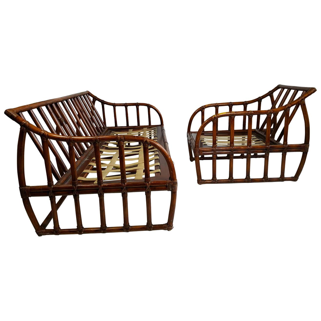 Ficks Reed Bamboo Sofa and Chair, Art Deco at 1stDibs