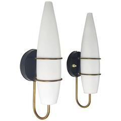 Italian Modern Brass and Glass Wall Sconces, 1950s