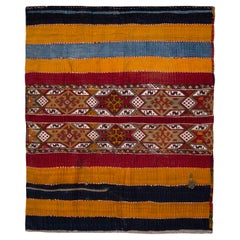 Antique Kurdish Rug Gold Red Striped Geometric Pattern