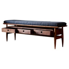 Antique Mid century Modern Bench With Upholstered Seat