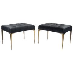 Lancia Italian Modern Ottomans or Benches with Solid Bronze Tapered Legs, a pair