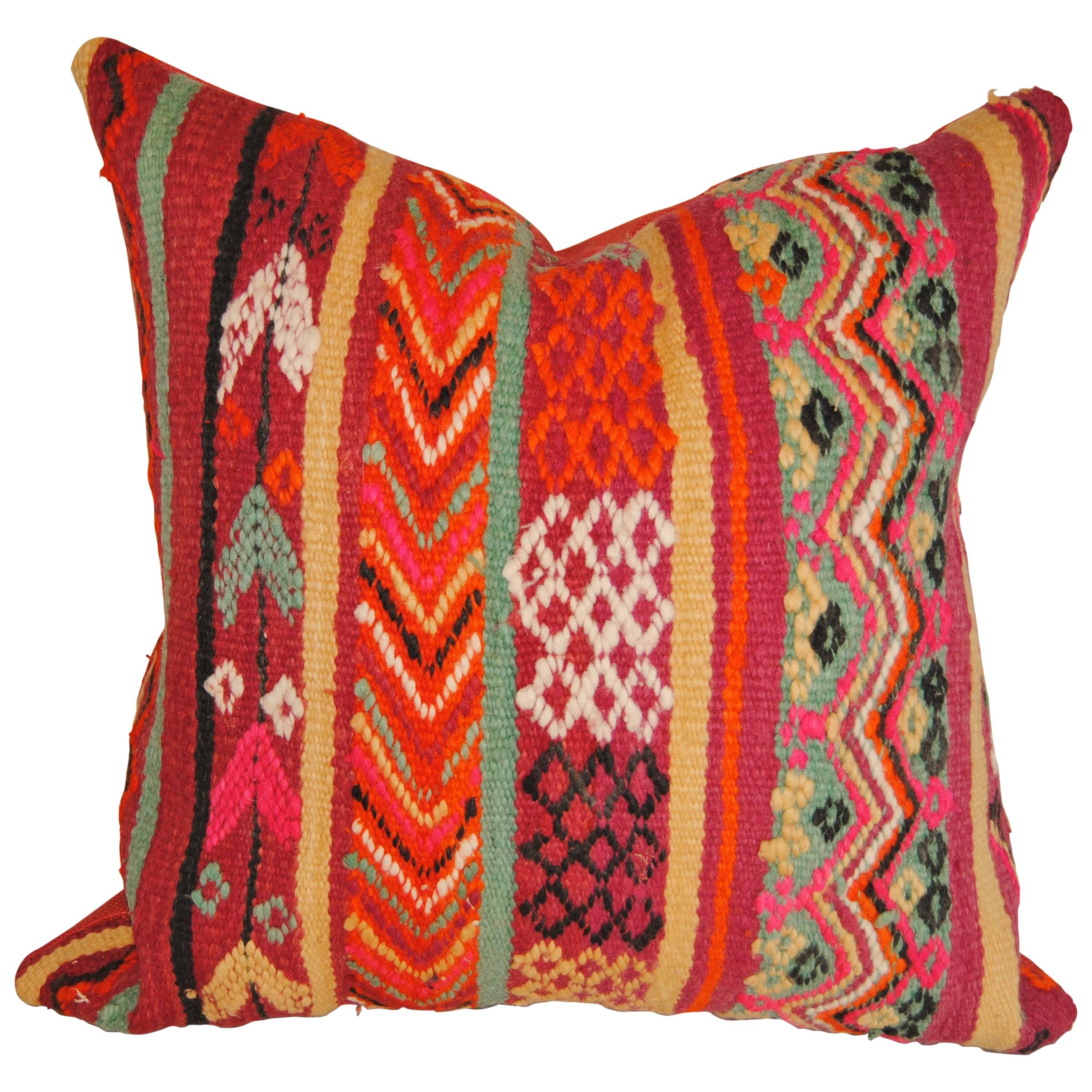 Custom Pillow Cut from a Vintage Moroccan Hand Loomed Wool Rug, Atlas Mountains For Sale