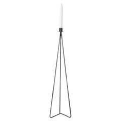Mid-Century Black Enameled Standing Candle Holder with Wire Tripod Base