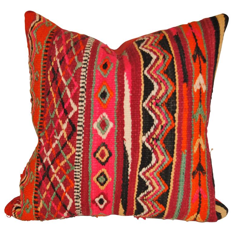 Custom Pillow Cut from a Vintage Morocca Hand Loomed Wool Rug, Atlas