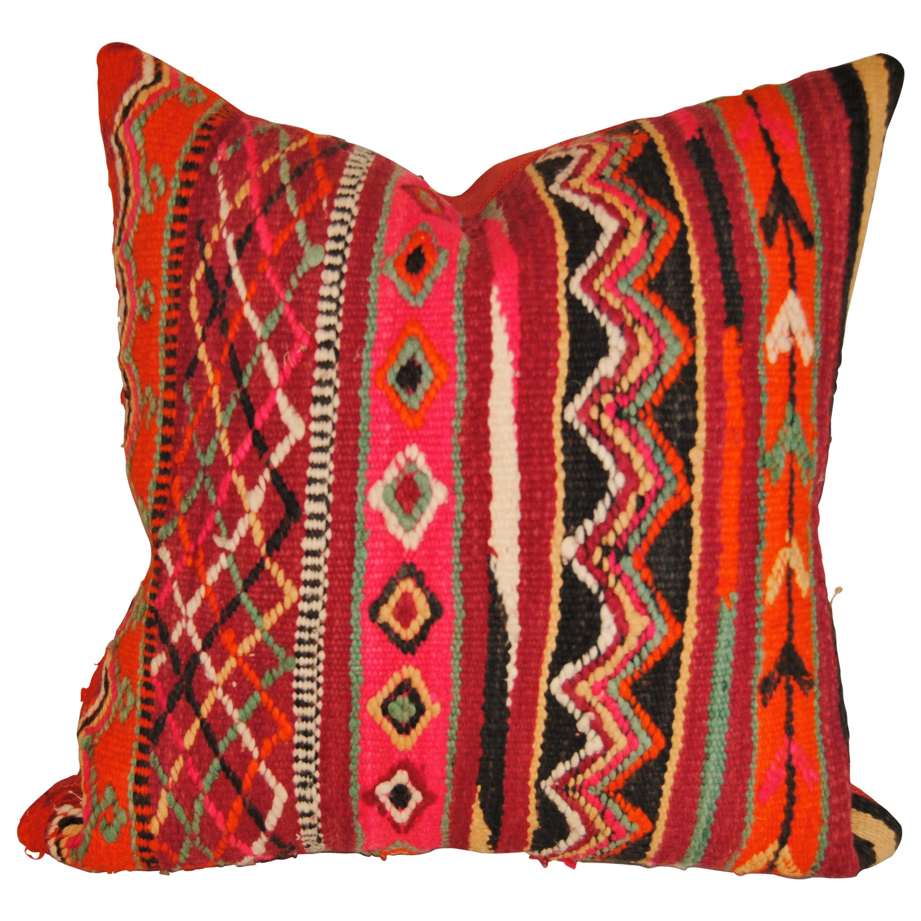 Custom Pillow Cut from a Vintage Morocca  Hand Loomed Wool  Rug, Atlas Mountains For Sale