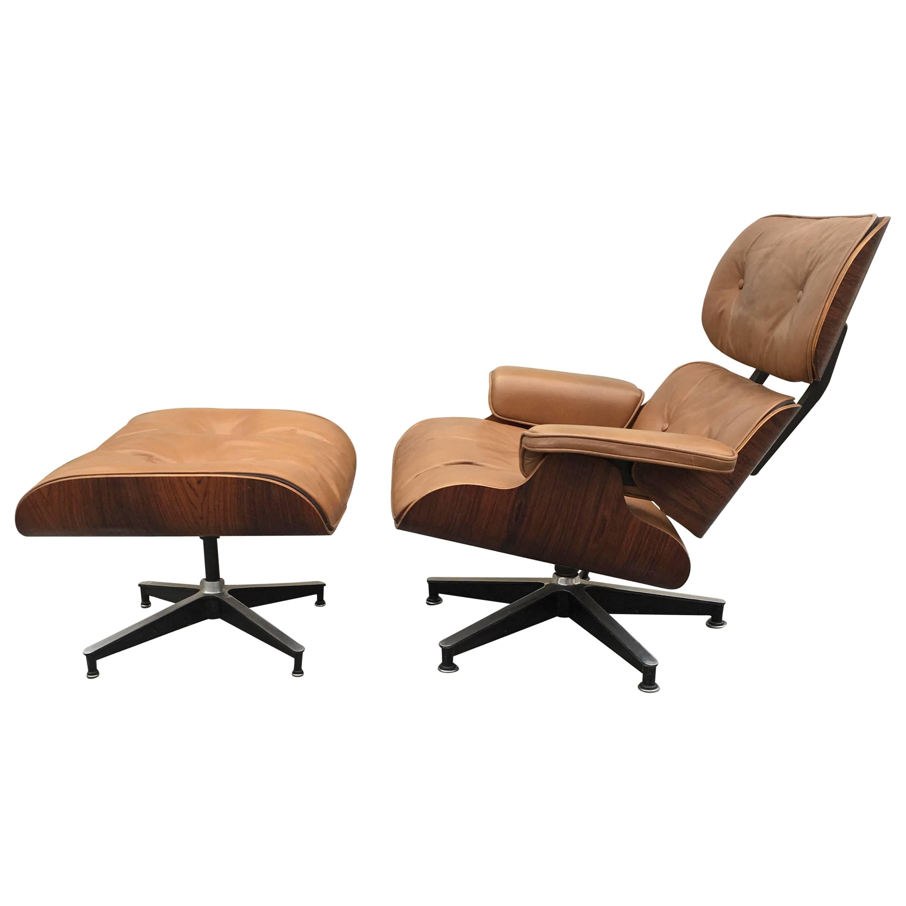 Tan/Rosewood Herman Miller Eames Lounge Chair and Ottoman