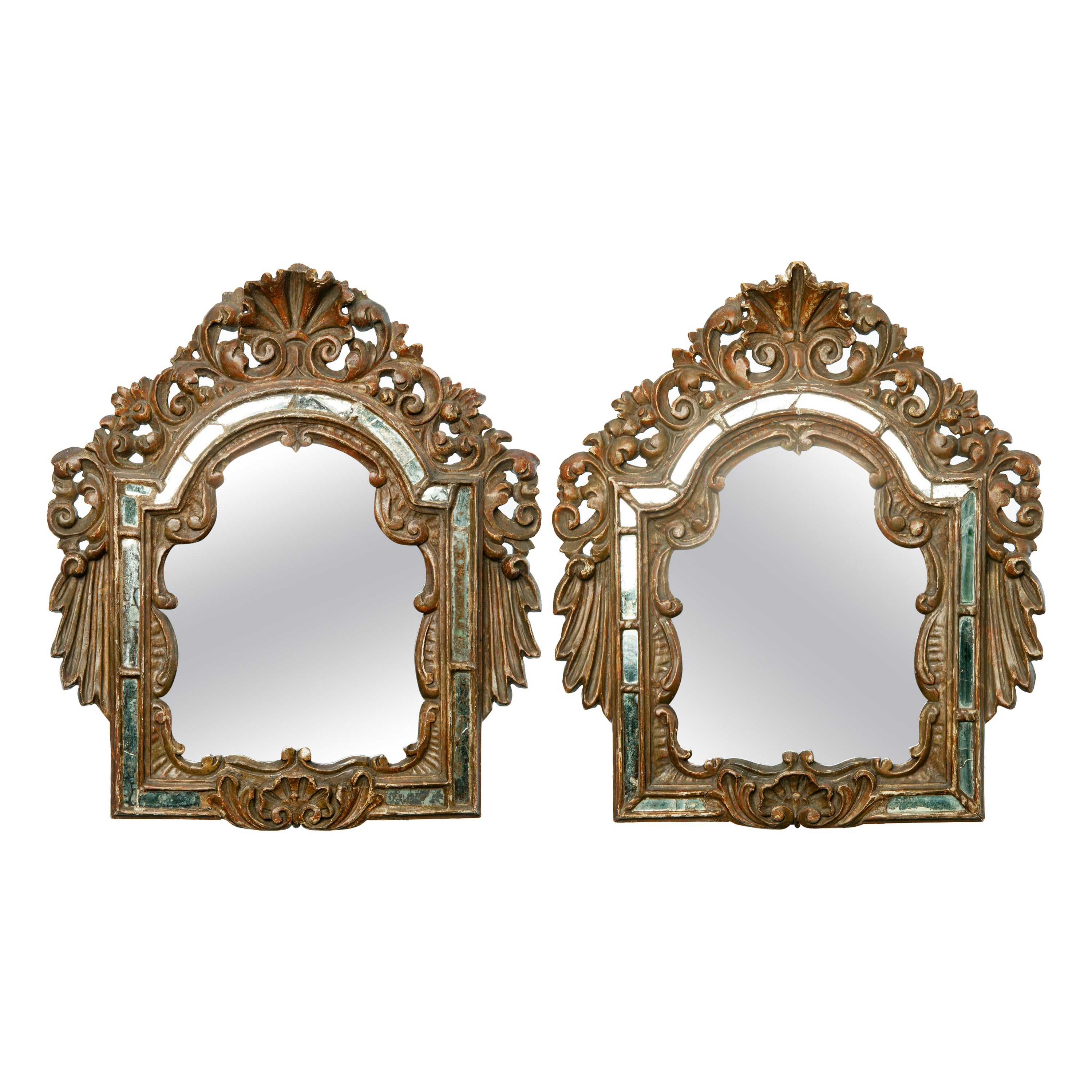 Rare Pair of Italian Giltwood Antique Mirrors For Sale