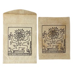 Keith Haring Original New York City Pop Shop Lithograph Bag With Bonus, 1980s
