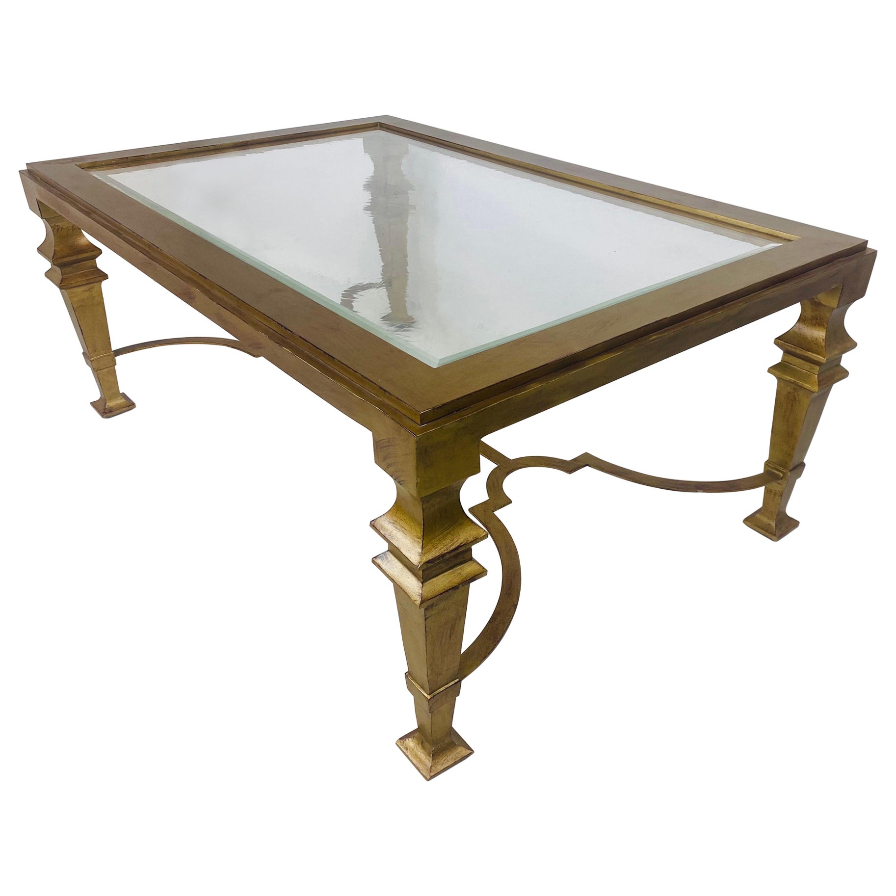 Vintage large gilded wrought iron Georgian style coffee table For Sale