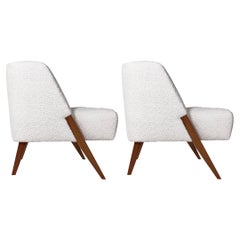 Pair of Lounge Chairs in the style of Gio Ponti, Walnut, Ivory Bouclé Fabric