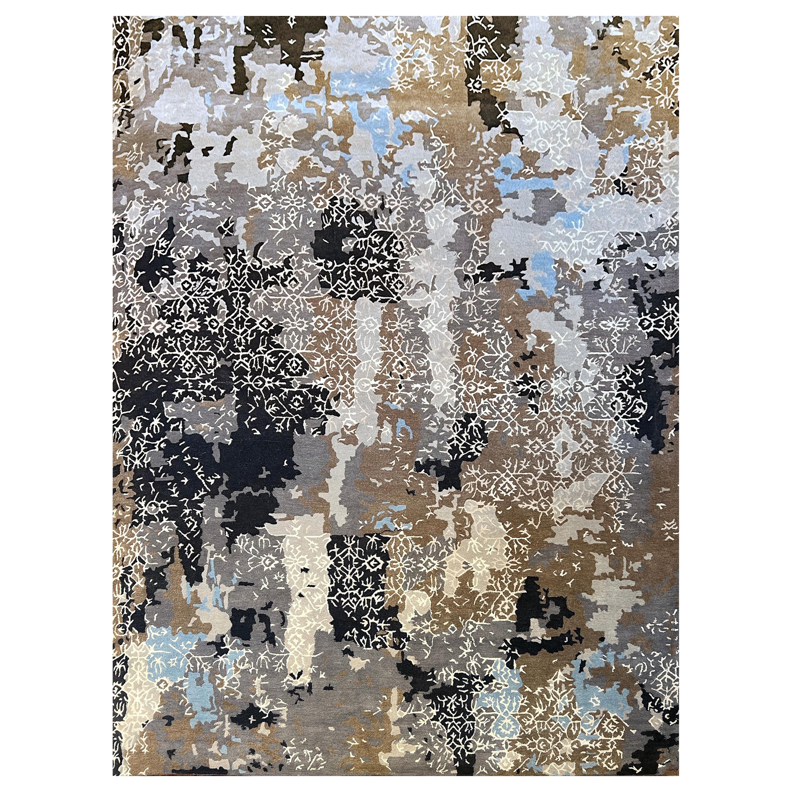 9'x12' Deconstructed Floral Design Rug in Browns and Blues For Sale