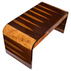 Burl Maple and Rosewood Art Deco Waterfall Executive Desk