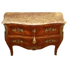 Antique French Louis XV Style Kingwood Marble Top Commode Dresser Chest of Drawers