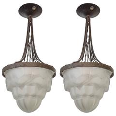 French Art Deco Pendants Chandeliers by Degue 4