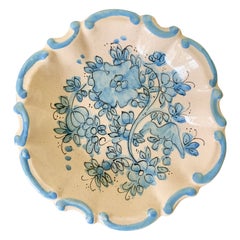 Retro Italian Provincial Marcucci Deruta Blue and White Scalloped Faience Wall Plate