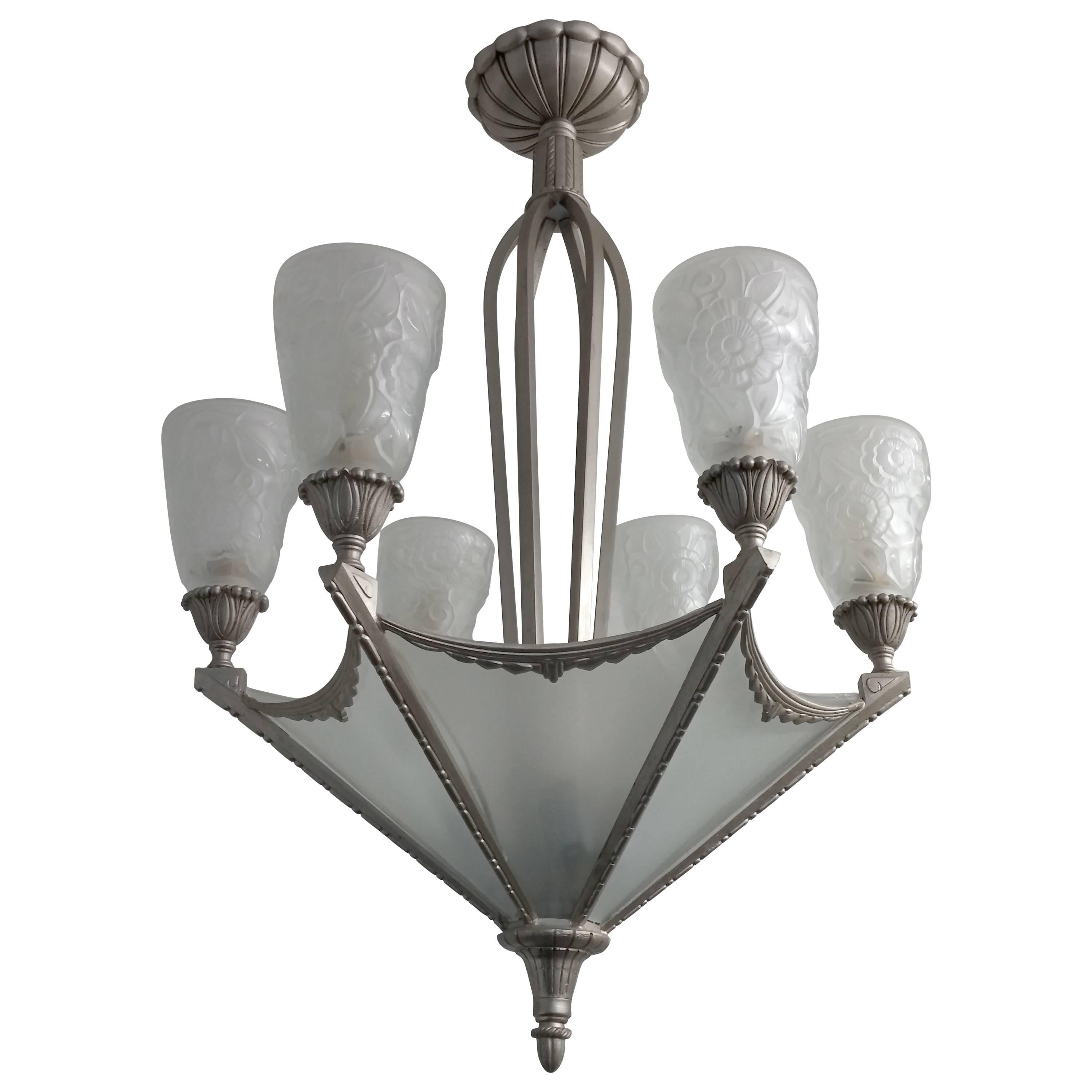 French Art Deco Chandelier by Muller 