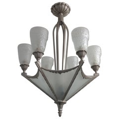 Antique French Art Deco Chandelier by Muller