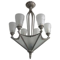 French Art Deco Chandelier by Muller 10