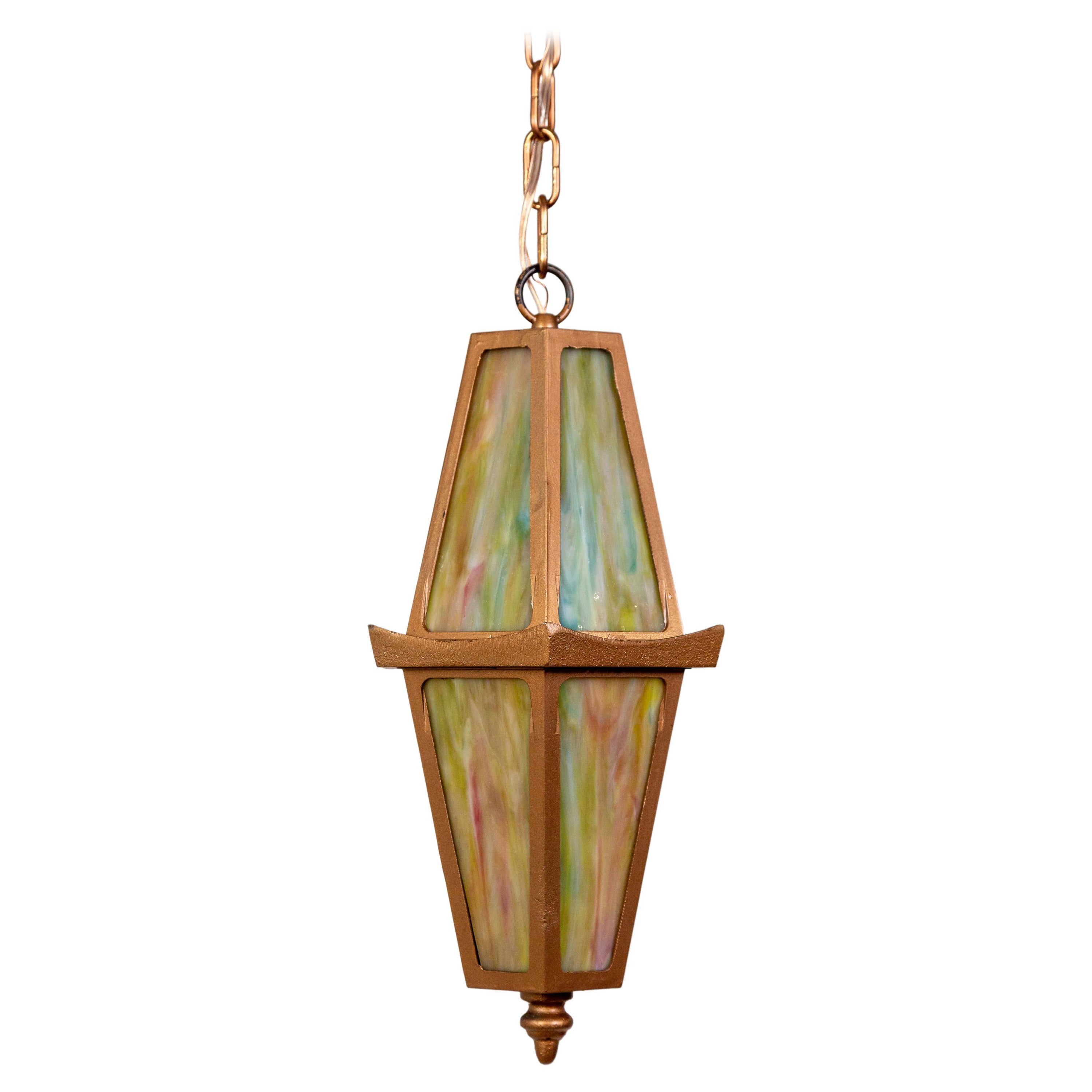 Rose Gold Slag Glass Hanging Lantern For Sale