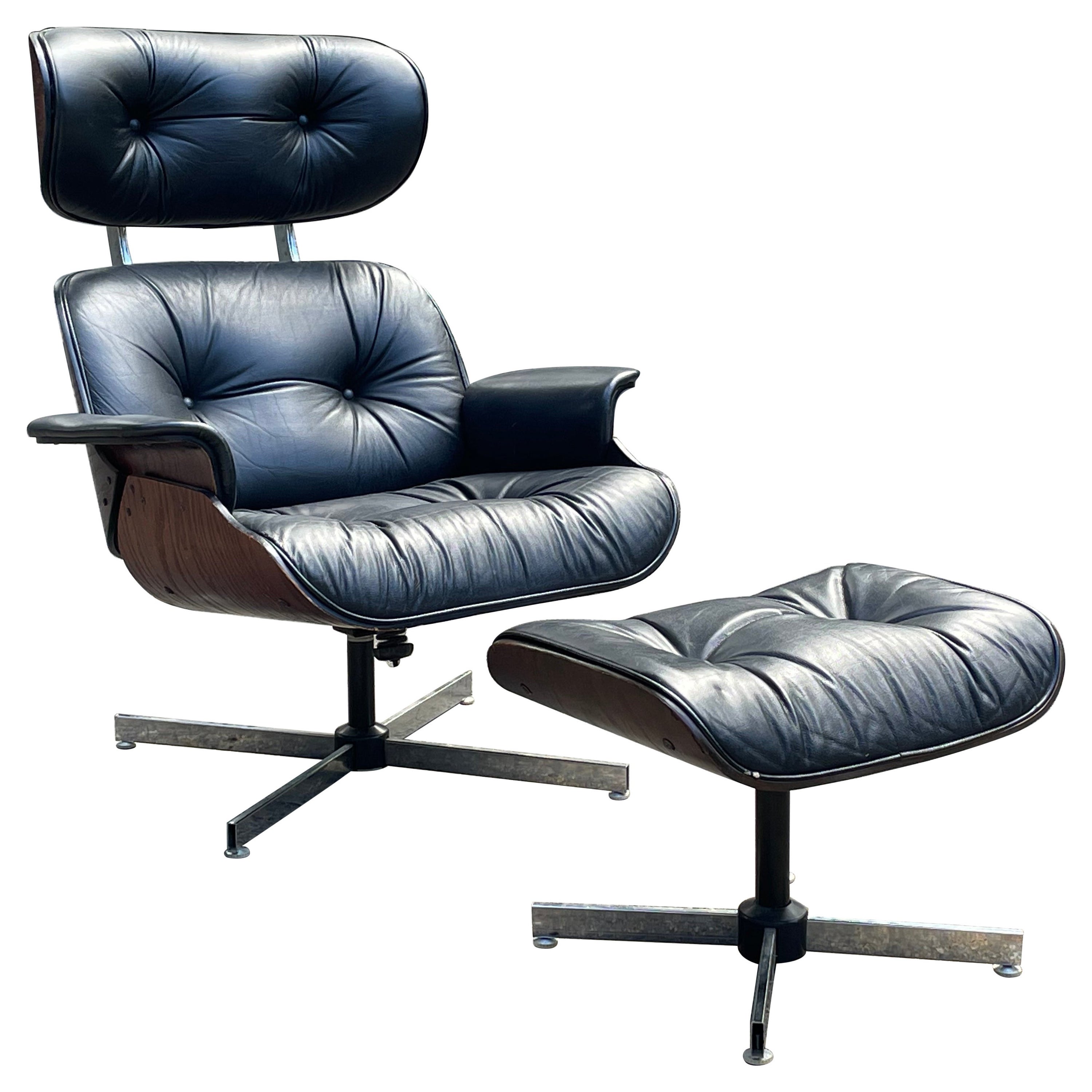 Plycraft Lounge Chair & Ottoman en cuir  en vente