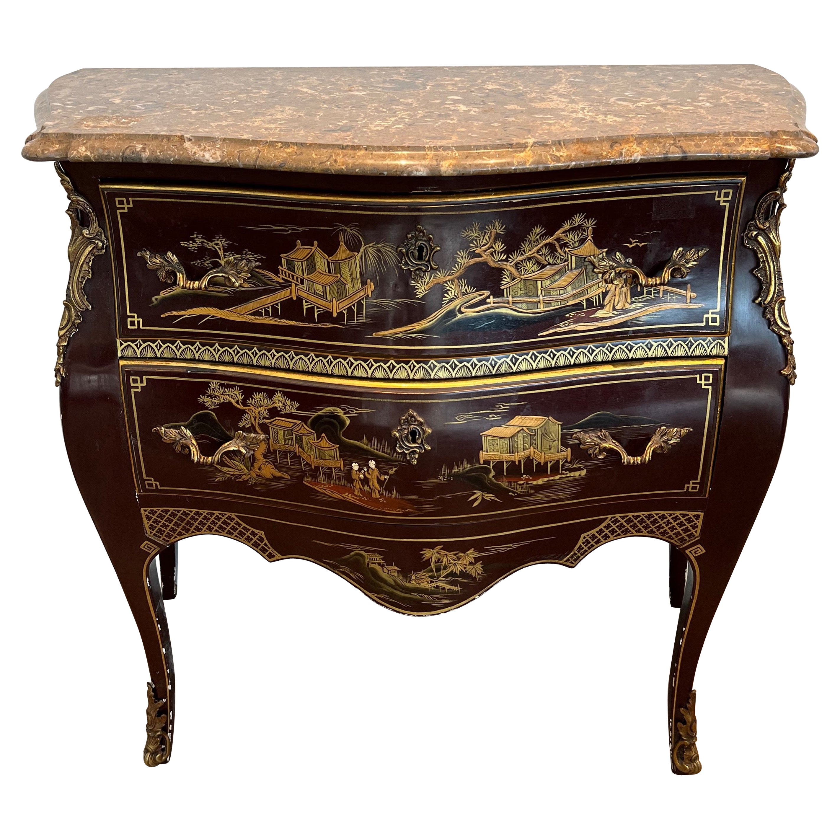 Small Lacquered Commode with Chinese Scenes in the style of Maison Jansen For Sale