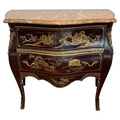 Vintage Small Lacquered Commode with Chinese Scenes in the style of Maison Jansen