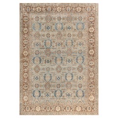 Authentischer Persischer Tabriz Beige Braun Grün Handgefertigter Wollteppich aus dem frühen 20.