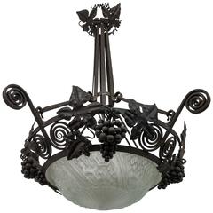 French Art Deco Wrought Iron Grape Chandelier by Schneider 5