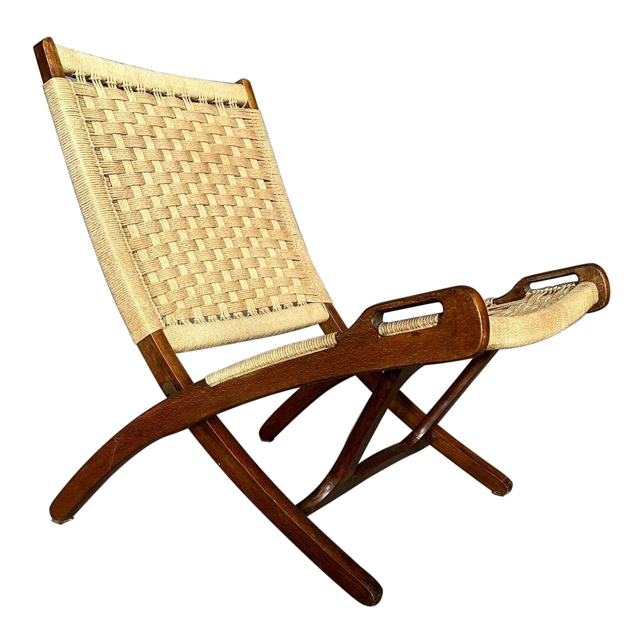 1960s Armchair, English manufacture, wooden frame with rope seat and backrest For Sale