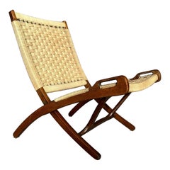 Fauteuil des années 1960, fabrication anglaise, structure en bois avec assise et dossier en corde