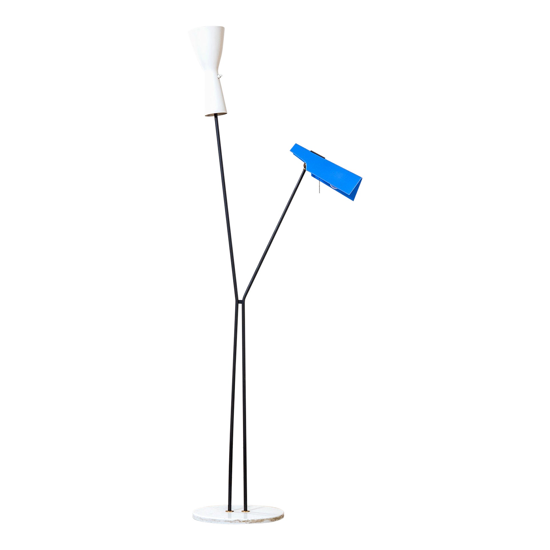 20th Century Stilnovo Floor Lamp with Two Diffusers with Marble Base For Sale
