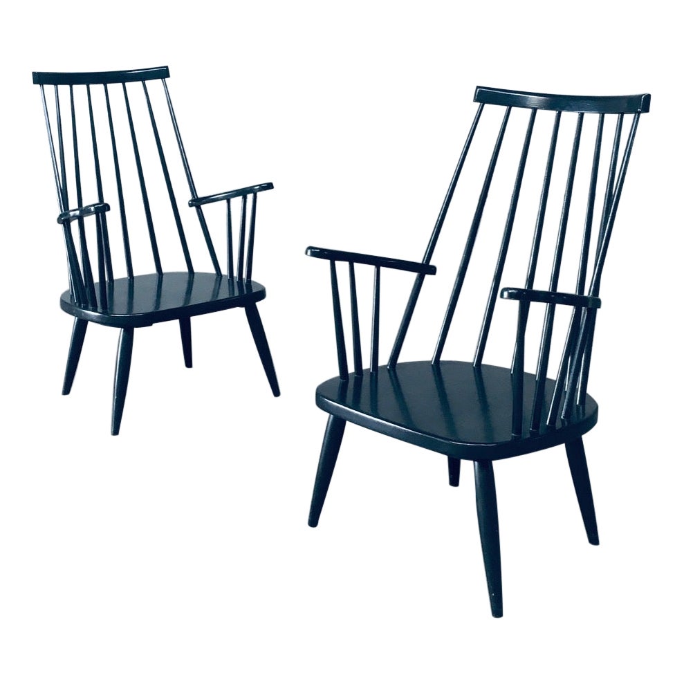 Scandinavian Design Spindle Back Lounge Chair Set, Denmark 1960's