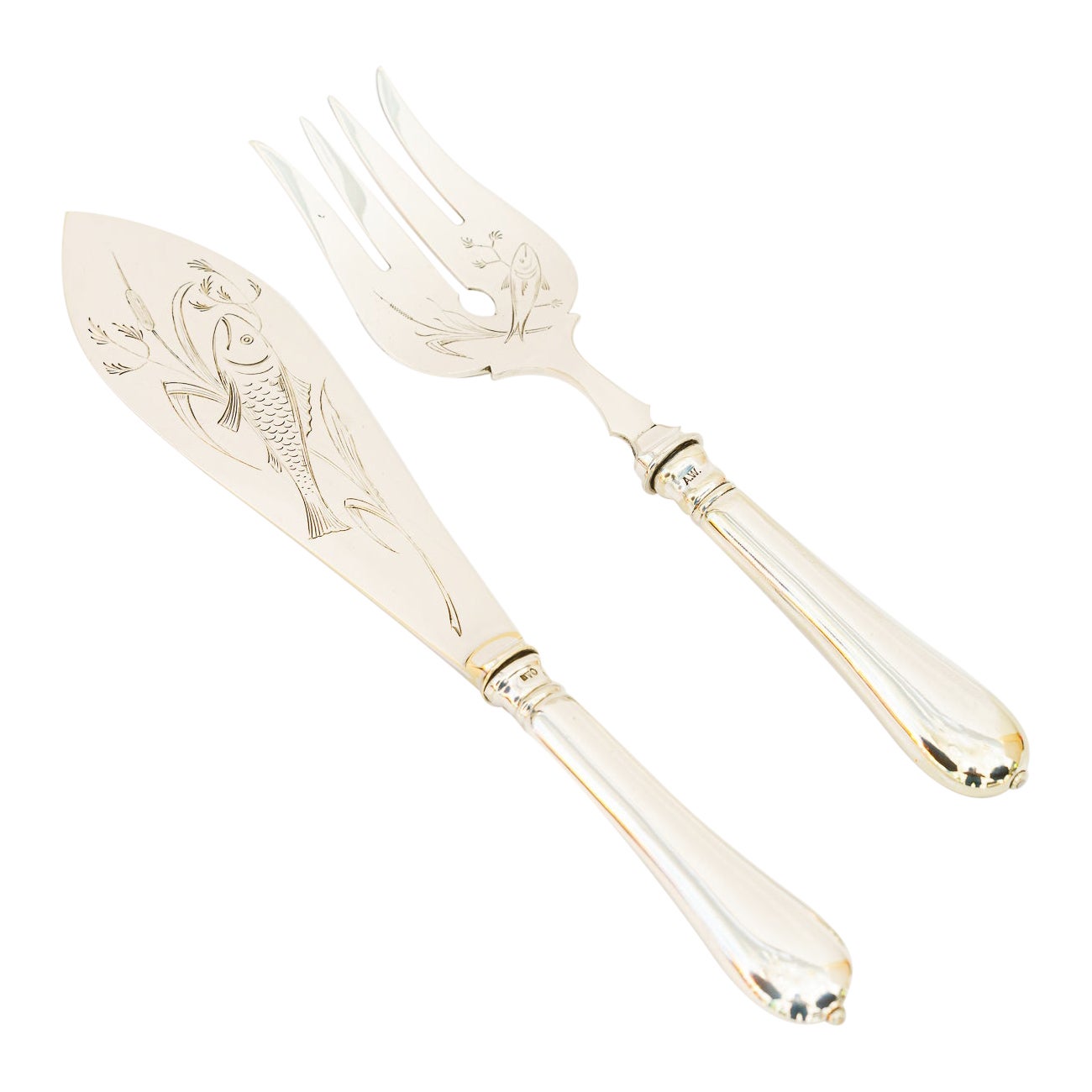  Art deco Silvered Fish Knife and Fork Serving Set vienna around 1920s For Sale
