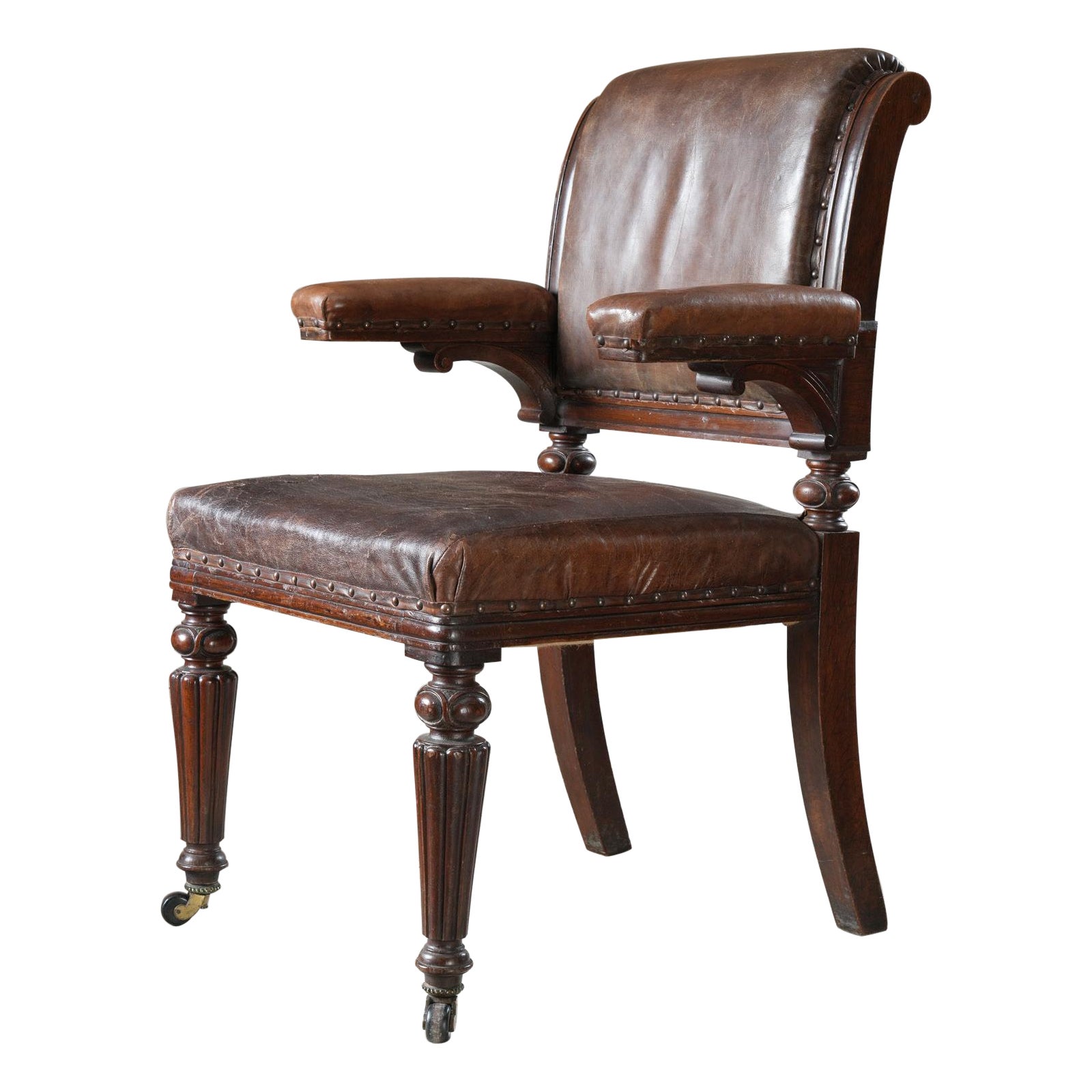 Chaise de bureau en cuir du XIXe siècle en vente