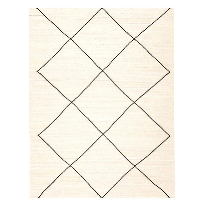 Contemporary Handmade Wool Kilim Beige and Black Rug. 4,00 x 3,00 m