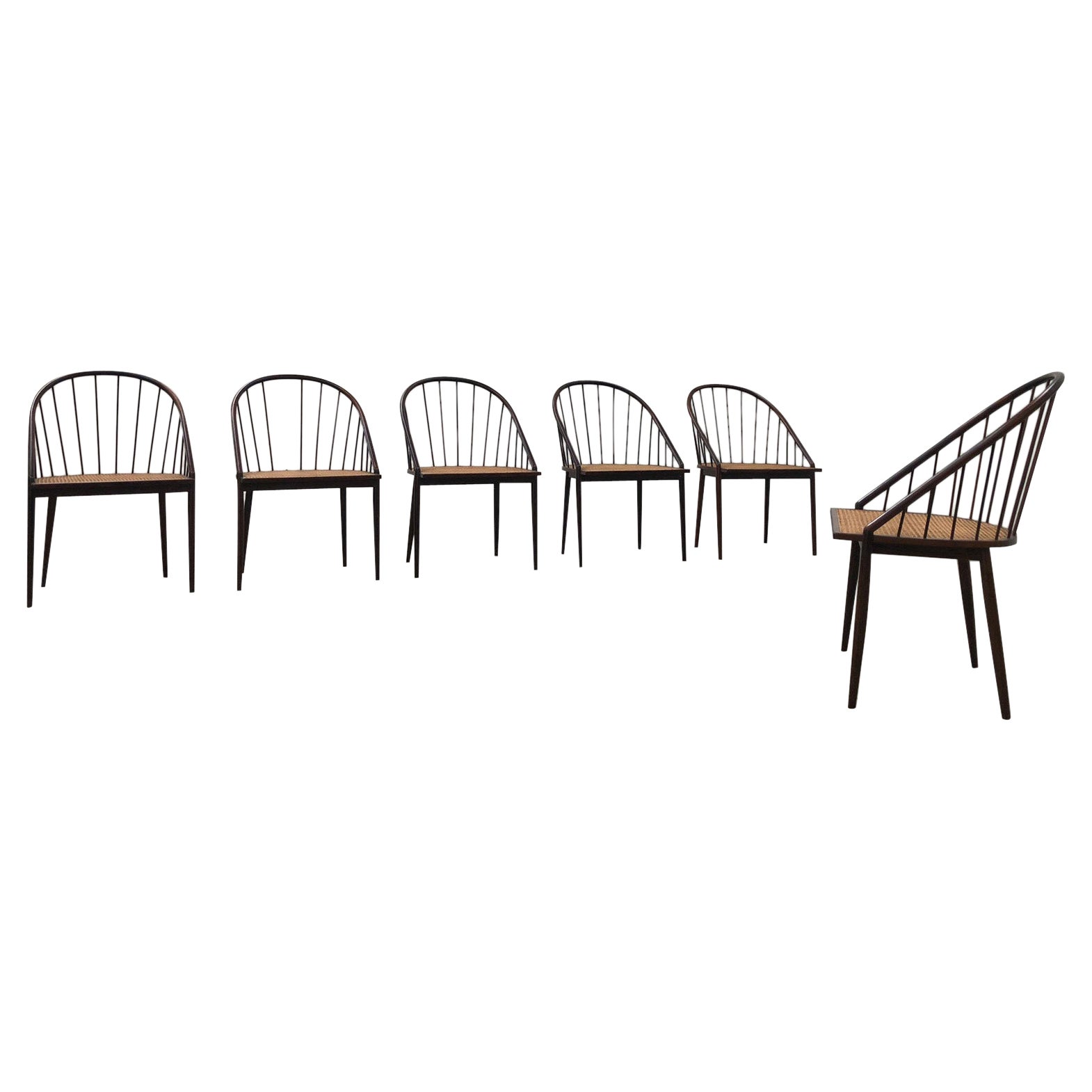 1950's Brazilian 'curva' Set of 6 Chairs by Joaquim Tenreiro For Sale