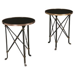 Vintage A Pair of Empire Style French Bronze Gueridons with Black Marble Tops
