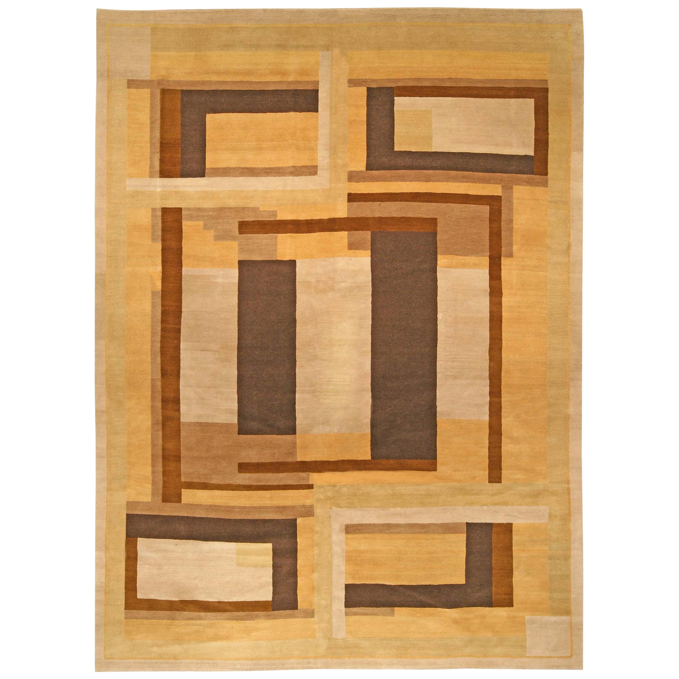 Contemporary Art Deco Inspired Brown, Beige and Yellow Rug by Doris Leslie Blau For Sale